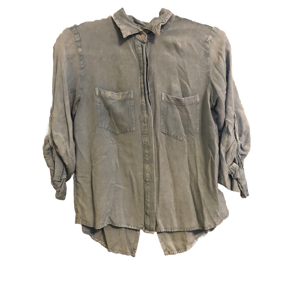 Style Envy‎ Womens Top Medium Blue Long Sleeve Roll Tab Button Up Shirt Pockets